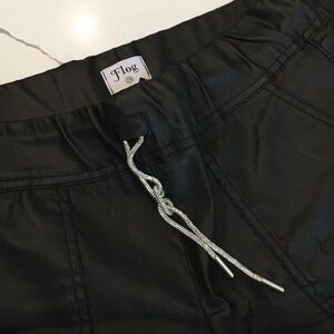 Flog 28 Black Faux Leather Joggers Cyrstal Pull Sting Stretch Used Retro Classic